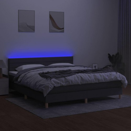 Kontinentalseng med LED-lys 180x200 cm - stof, mørkegrå