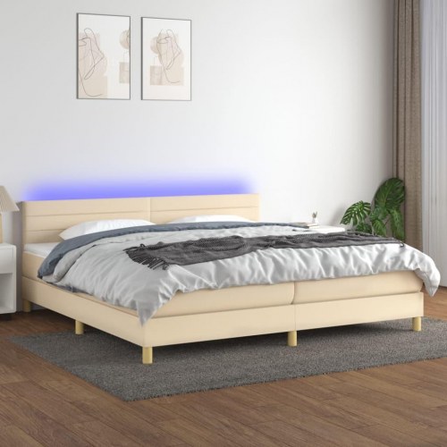 Kontinentalseng med LED-lys 200×200 cm - stof, cremefarvet