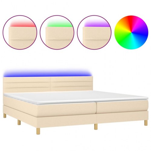 Kontinentalseng med LED-lys 200×200 cm - stof, cremefarvet