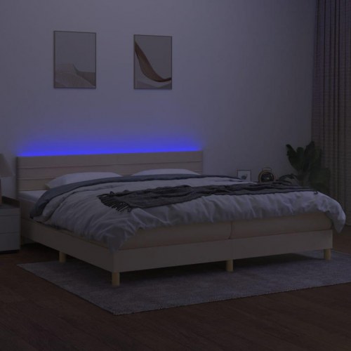 Kontinentalseng med LED-lys 200×200 cm - stof, cremefarvet