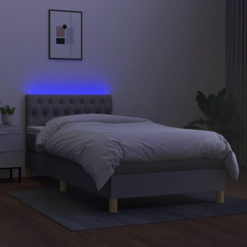 Kontinentalseng med LED-lys 90×200 cm - stof, lysegrå