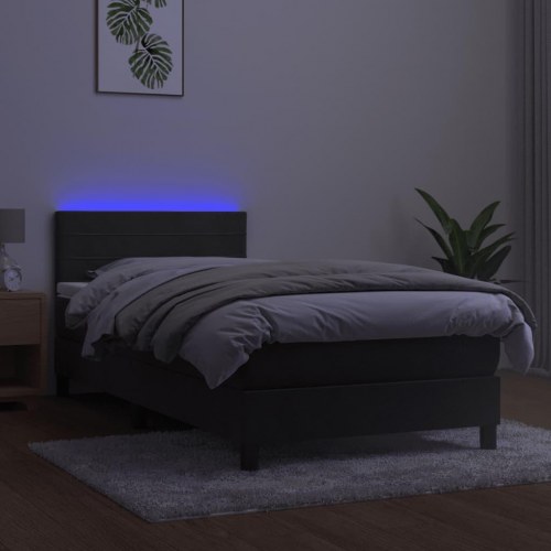 Kontinentalseng med madras og LED-lys 100×200 cm - fløjl, mørkegrå