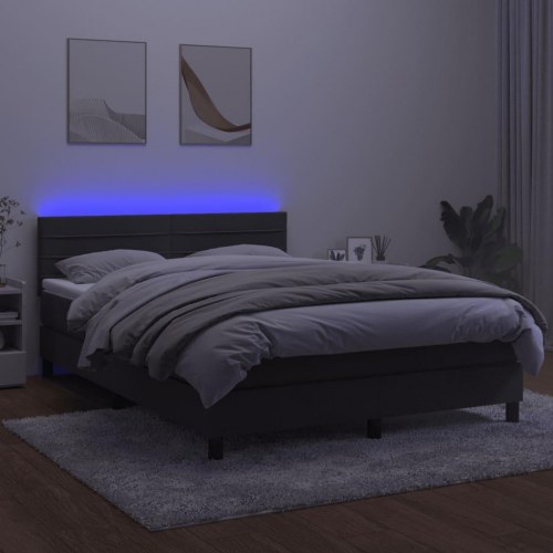Kontinentalseng med madras og LED-lys 140×190 cm - fløjl, mørkegrå