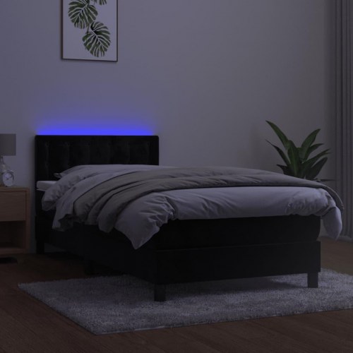 Kontinentalseng med madras og LED-lys 100×200 cm - fløjl, sort