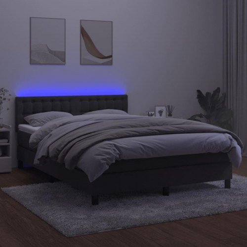Kontinentalseng med madras og LED-lys 140×200 cm - fløjl, mørkegrå