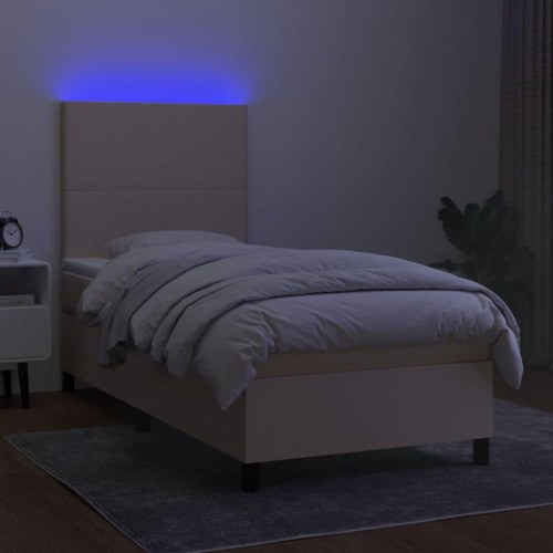 Kontinentalseng med LED-lys 80x200 cm - stof, cremefarvet