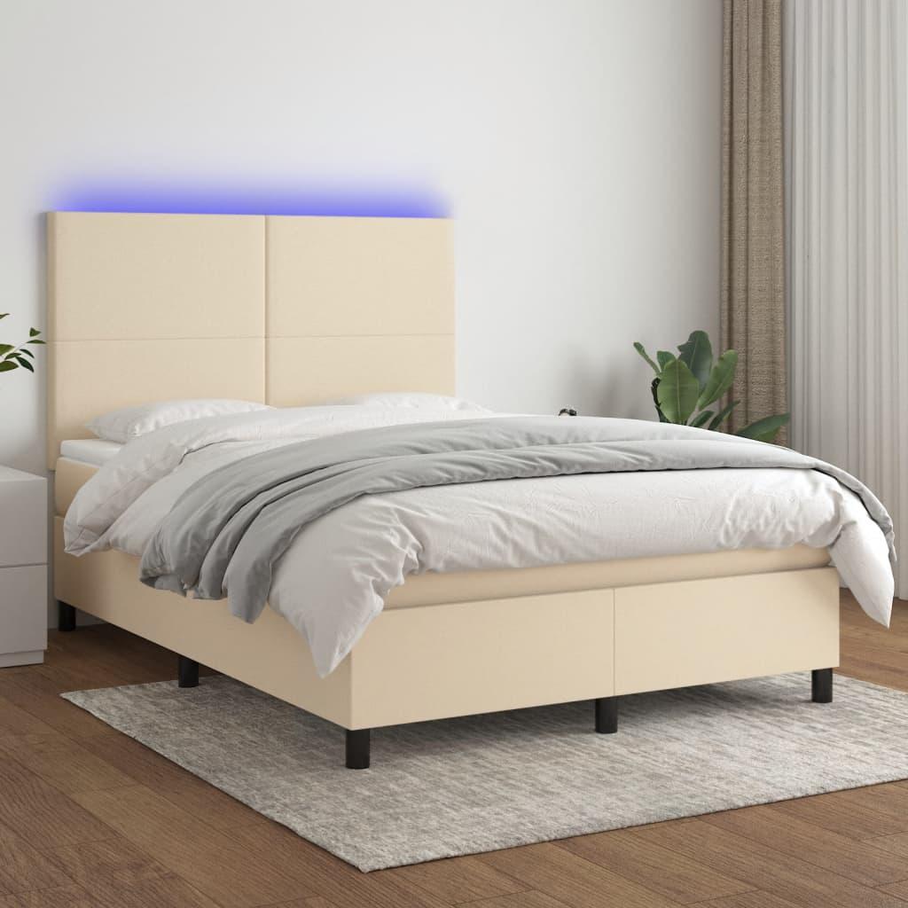 Kontinentalseng med LED-lys 140×200 cm - stof, cremefarvet