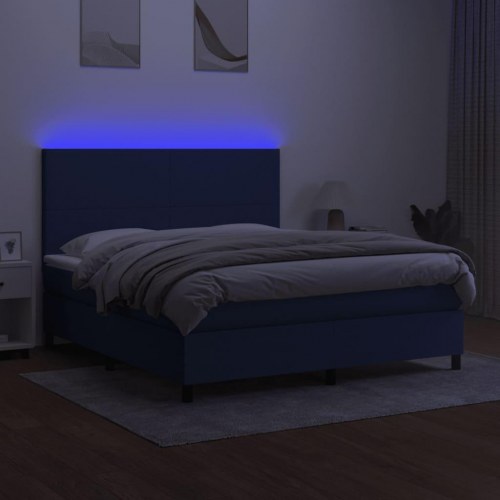 Kontinentalseng med LED-lys 160 × 200 cm - stof, blå