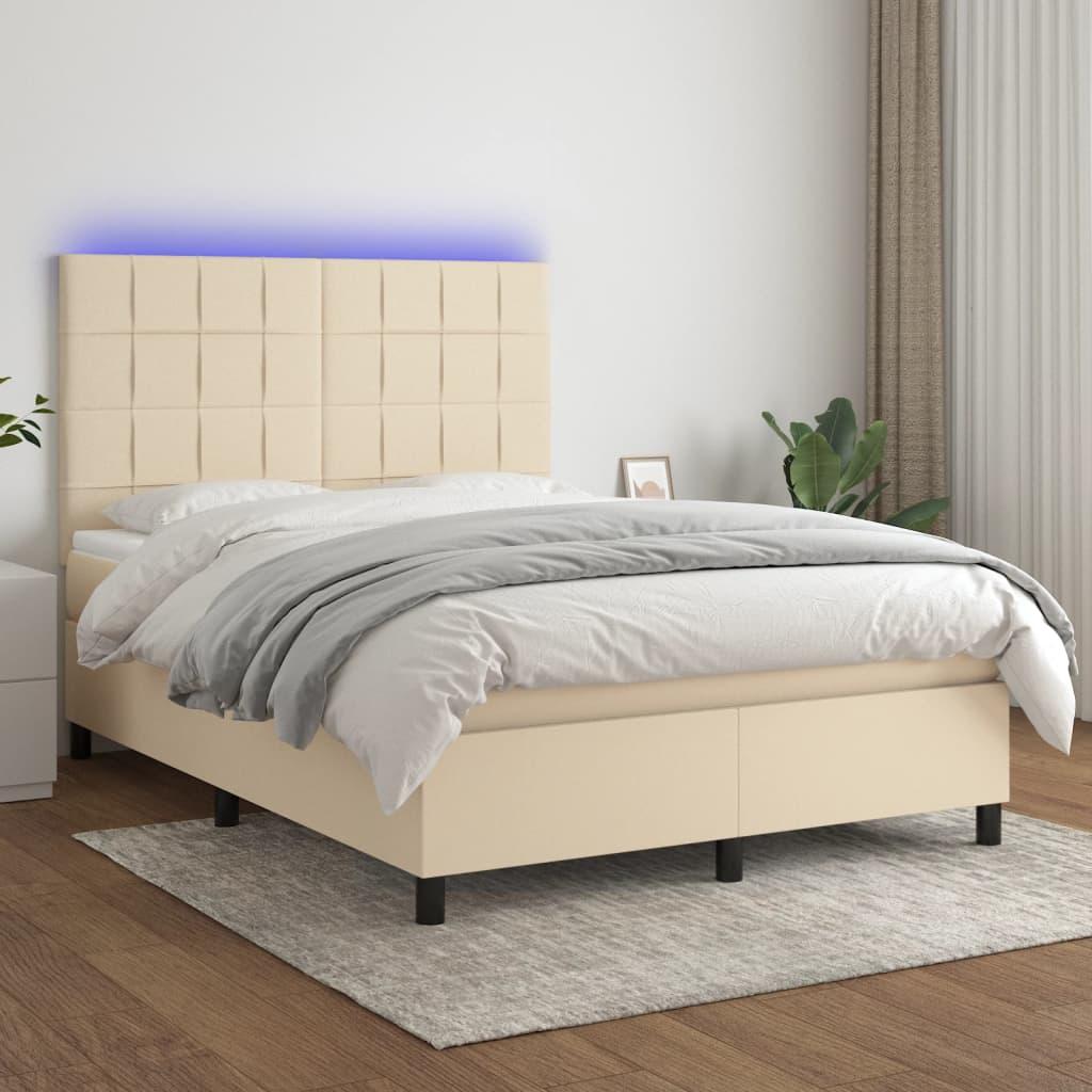 Kontinentalseng Med LED-lys Stof - Creme / 140 X 200 cm / Blok med firkanter