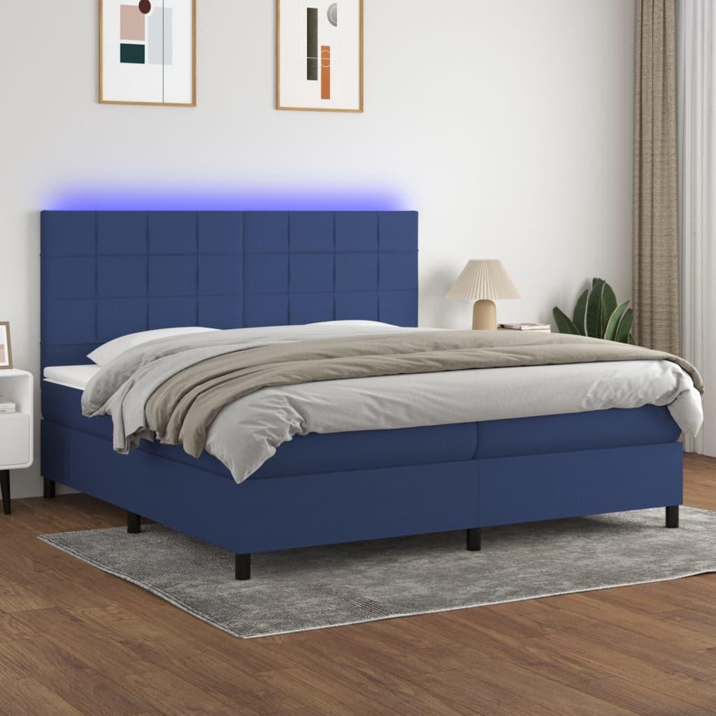 Kontinentalseng Med Led-Lys Stof Blå - Blok med firkanter / 200 x 200 cm