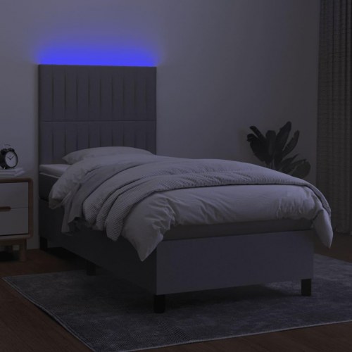 Kontinentalseng med LED-lys 90x190 cm - lysegrå stof