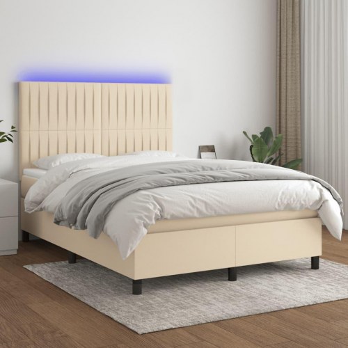 Kontinentalseng med LED-lys 140×190 cm - stof, cremefarvet
