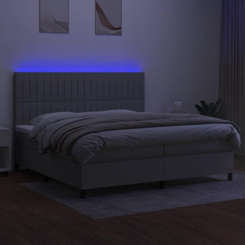 Kontinentalseng med LED-lys 200x200 cm - stof, lysegrå