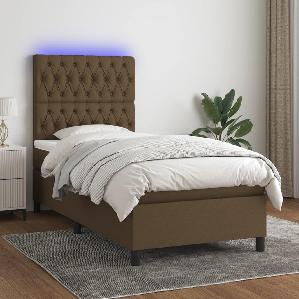 Kontinentalseng med LED-lys 90×190 cm - stof, mørkebrun