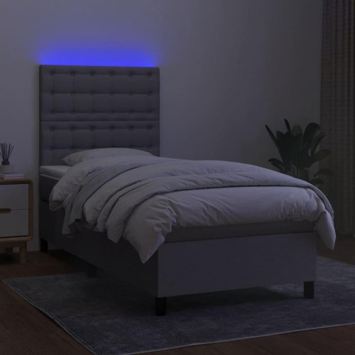 Kontinentalseng med LED-lys 80×200 cm - stof, lysegrå