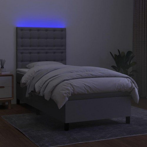 Kontinentalseng med LED-lys 100×200 cm - stof, lysegrå