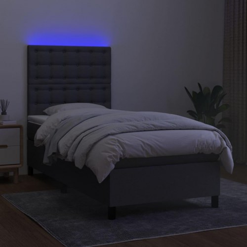 Kontinentalseng med LED-lys 100x200 cm - stof, mørkegrå