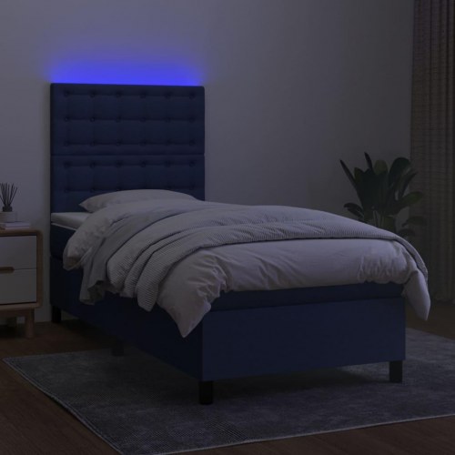 Kontinentalseng med LED-lys 100×200 cm - stof, blå