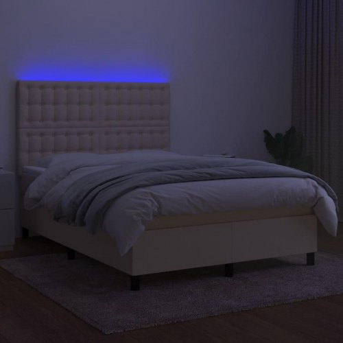 Kontinentalseng med LED-lys 140 × 200 cm - stof, cremefarvet