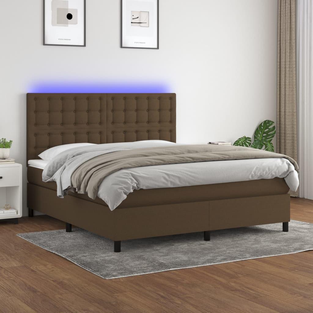 Kontinentalseng med LED-lys 180×200 cm - stof, mørkebrun