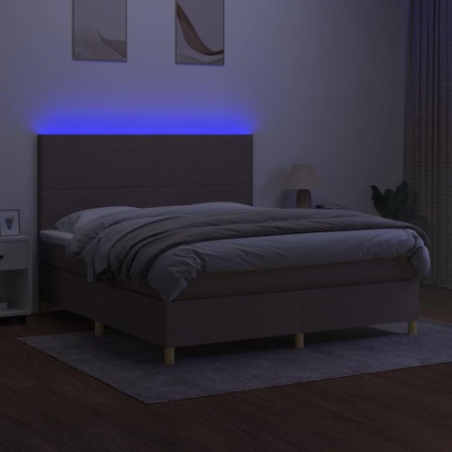 Kontinentalseng med LED-lys 180x200 cm stof gråbrun