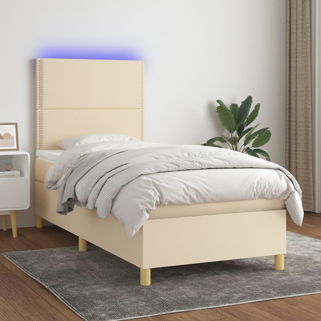 Kontinentalseng Med LED-lys Stof - Creme / 100 X 200 cm / Ensfarvet med søm