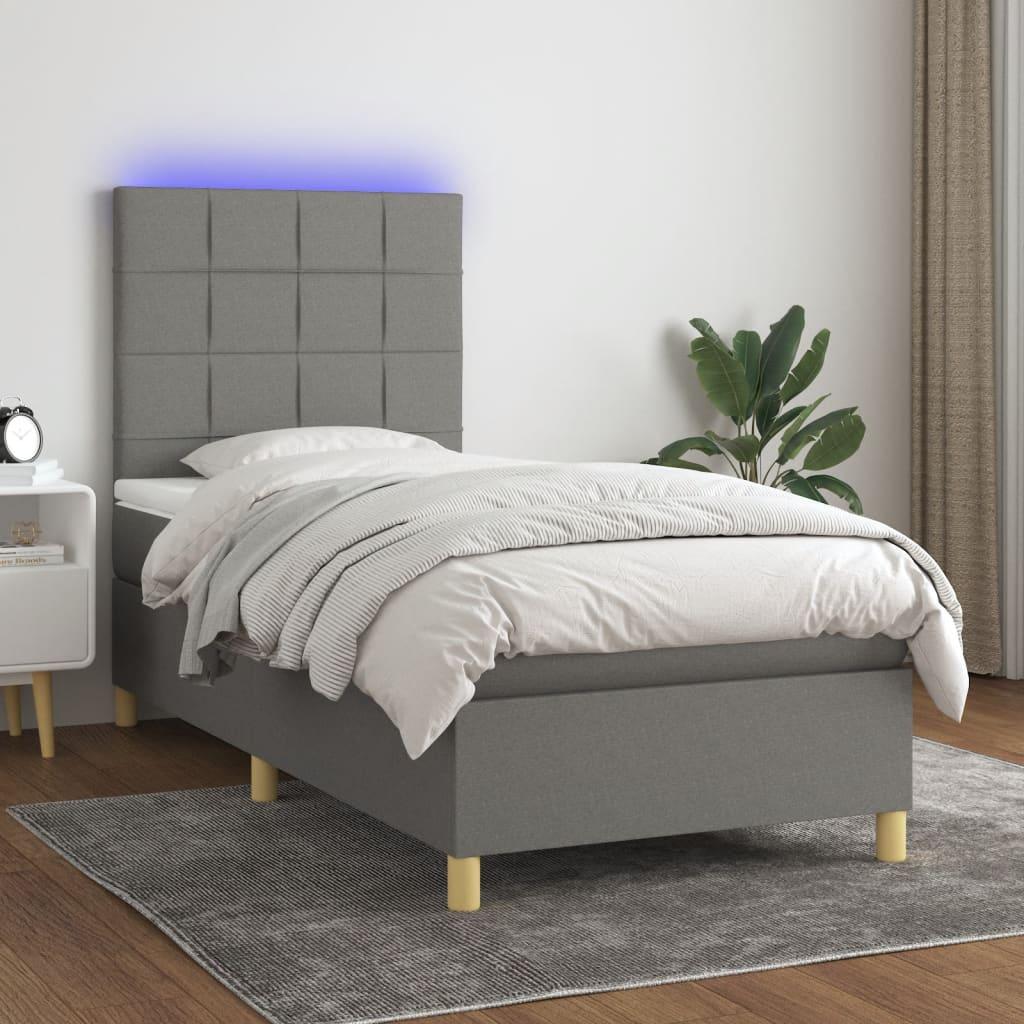 Kontinentalseng Med LED-lys Stof - Mørkegrå / 100 X 200 cm / Blok med firkanter