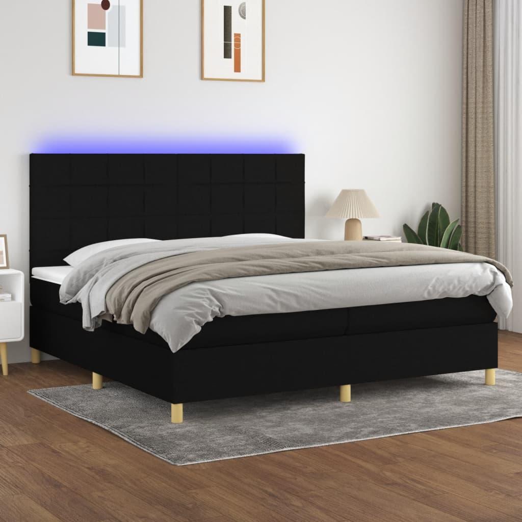 Kontinentalseng Med LED-lys Stof - Sort / 200 X 200 cm / Blok med firkanter