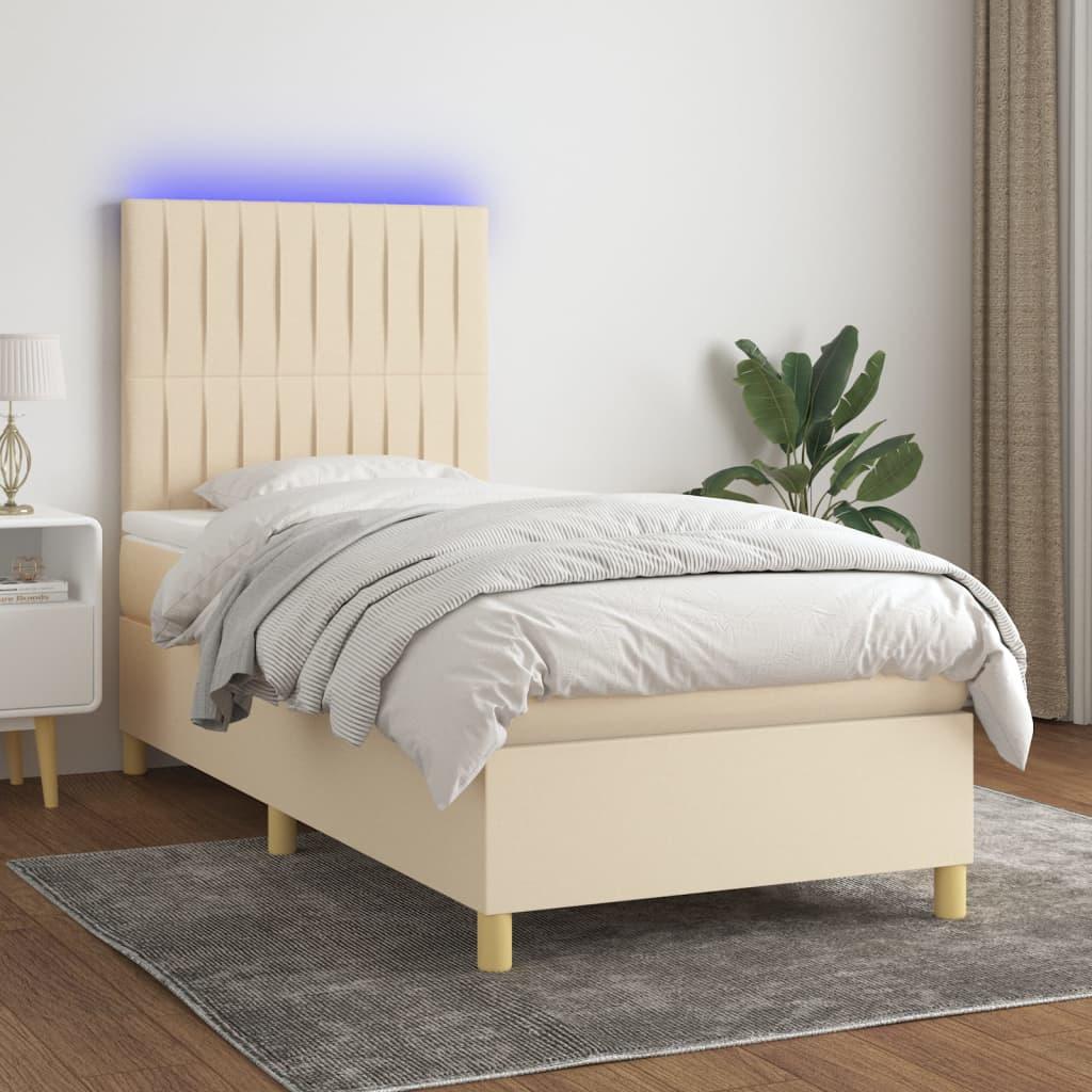 Kontinentalseng Med Led-Lys Stof Farvet Creme - Lodrette striber / 80 x 200 cm