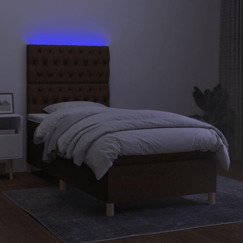 Kontinentalseng med LED-lys 80×200 cm - stof, mørkebrun