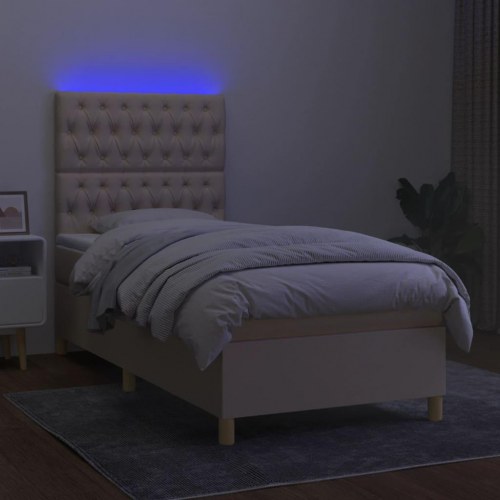 Kontinentalseng med LED-lys 80x200 cm stof cremefarvet