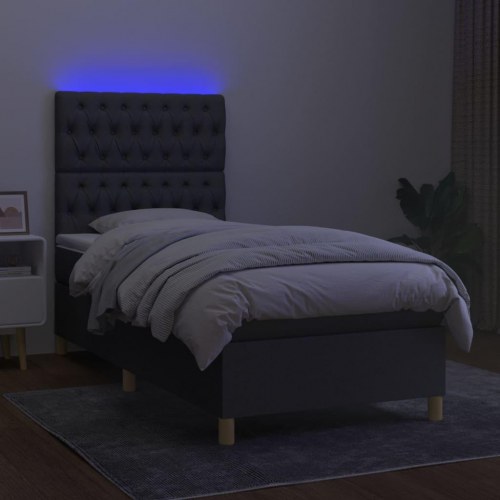 Kontinentalseng med LED-lys 90×190 cm - stof, mørkegrå