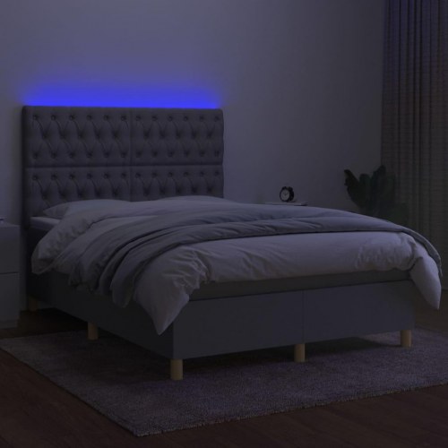 Kontinentalseng med LED-lys 140×200 cm - stof, lysegrå
