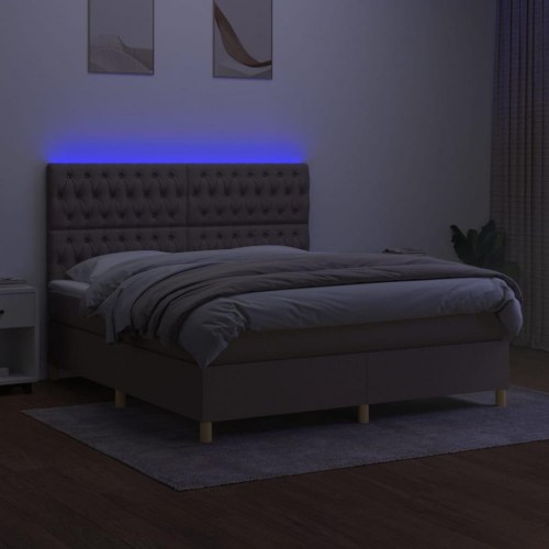 Kontinentalseng med LED-lys 160×200 cm - stof gråbrun
