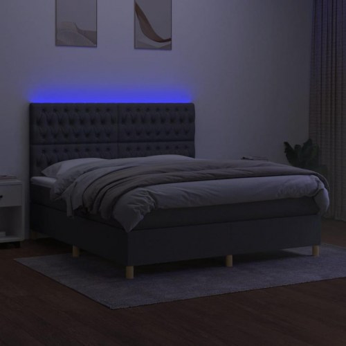 Kontinentalseng med LED-lys 180x200 cm - stof, mørkegrå