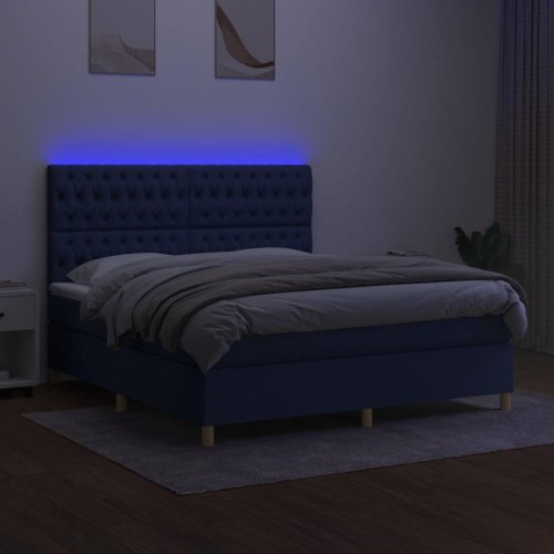 Kontinentalseng med LED-lys 180x200 cm - stof, blå