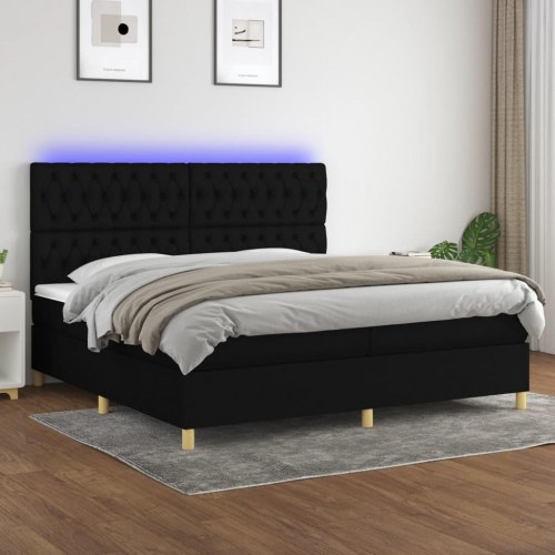 Kontinentalseng med LED-lys 200×200 cm - stof, sort