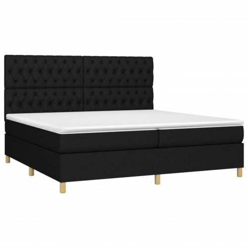 Kontinentalseng med LED-lys 200×200 cm - stof, sort