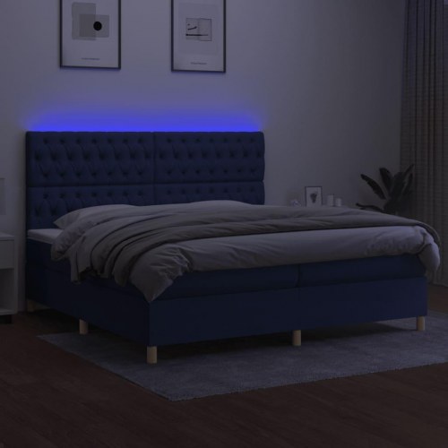 Kontinentalseng med LED-lys 200 x 200 cm - stof, blå