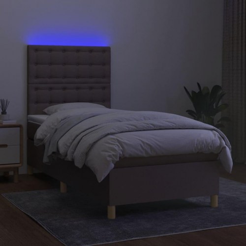 Kontinentalseng med LED-lys 80×200 cm - stof, gråbrun