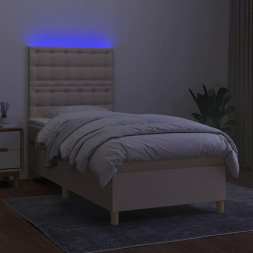 Kontinentalseng med LED-lys 90×190 cm - stof, cremefarvet