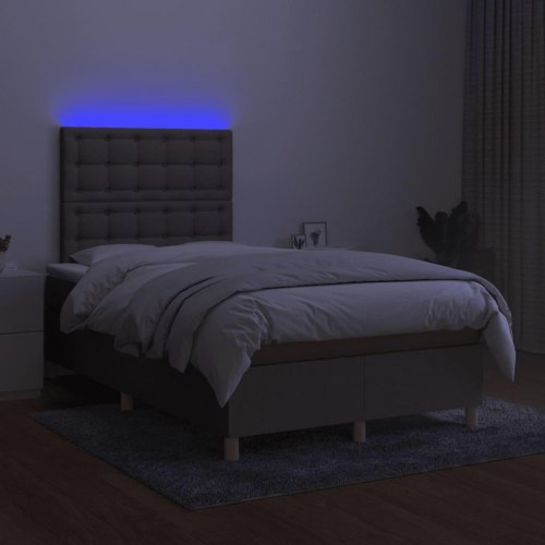 Kontinentalseng med LED-lys 120x200 cm - stof, gråbrun