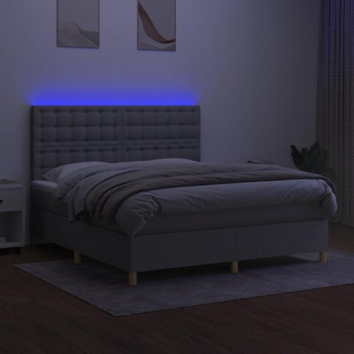 Kontinentalseng med LED-lys 160×200 cm - stof, lysegrå
