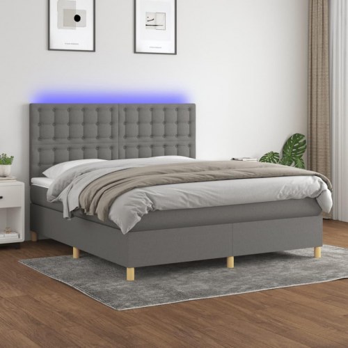 Kontinentalseng med LED-lys 160×200 cm - stof, mørkegrå