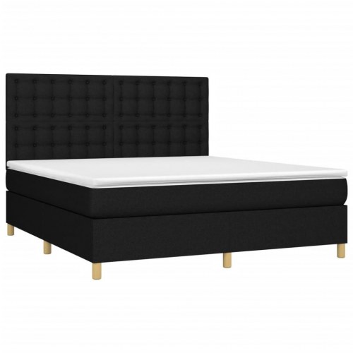 Kontinentalseng med LED-lys 160×200 cm - stof, sort