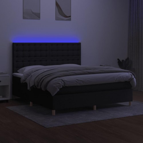 Kontinentalseng med LED-lys 160×200 cm - stof, sort