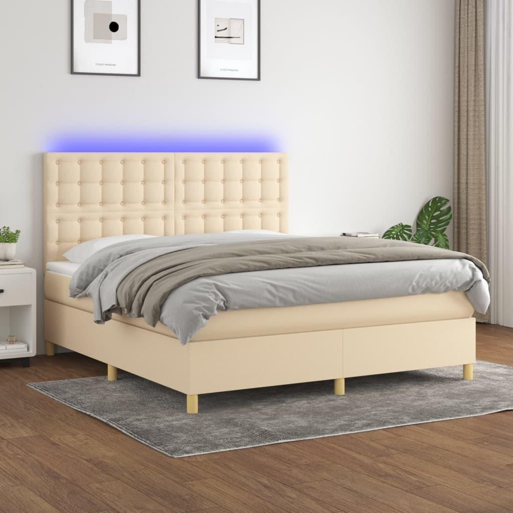 Kontinentalseng Med Led-Lys Stof Farvet Creme - knapper / 160 x 200 cm