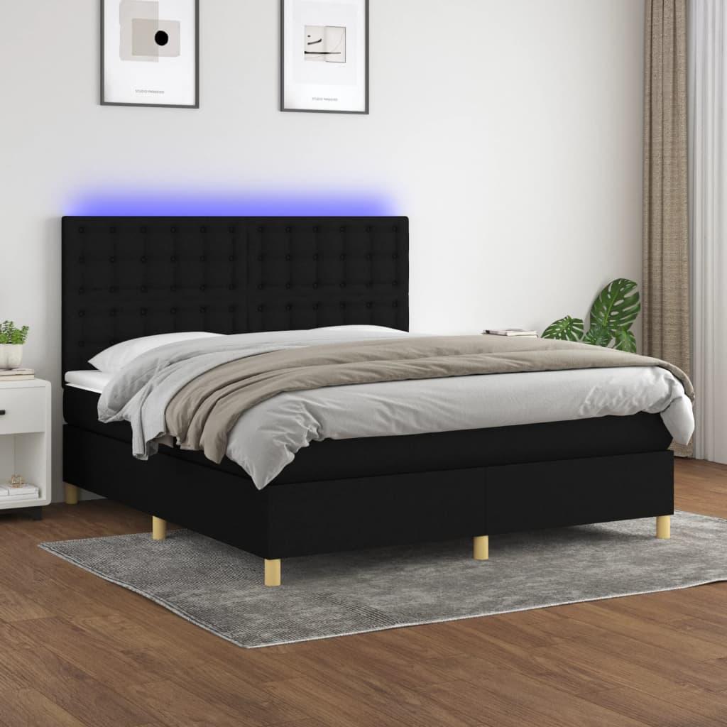 Kontinentalseng Med Led-Lys Stof Sort - knapper / 180 x 200 cm