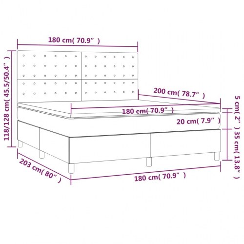 Kontinentalseng med LED-lys 180×200 cm - stof, sort