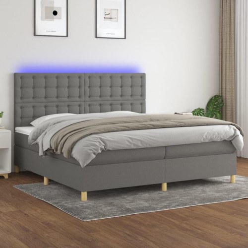 Kontinentalseng med LED-lys 200×200 cm - stof, mørkegrå